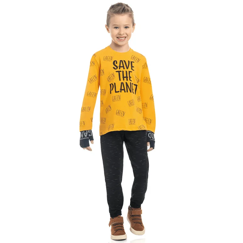 Camiseta Kamylus Infantil Menino Meia Estação com Estampa Save The Planet 4/10 - 12475-AMARELO-8