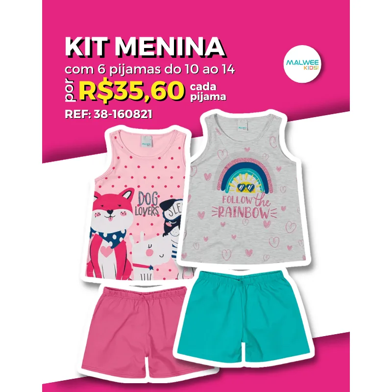 Kit 6 Pijamas de Verão Atacado Revenda Juvenil Menina Malwee Kids 10/14 - 38-160821-ST-F