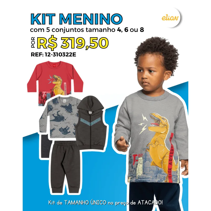 Kit 5 Conjuntos de Inverno Atacado Infantil Menino Tamanho Único 4, 6 ou 8 Elian - 12-310322E-ST-6