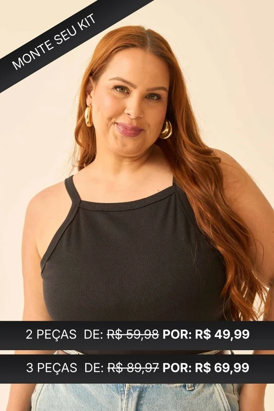 REGATA COM DECOTE QUADRADO EM RIBANA PRETO PRETO / G1