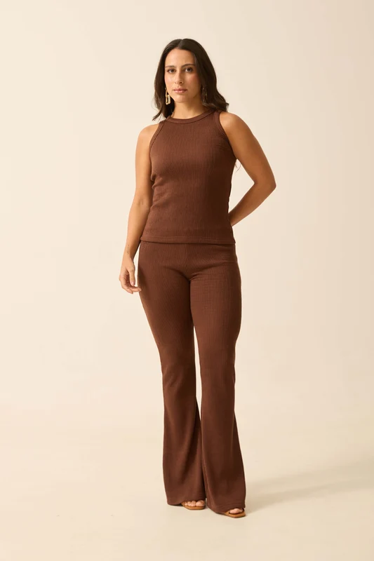 CALÇA BAILARINA MALHA ONDAS MARROM MARROM / M