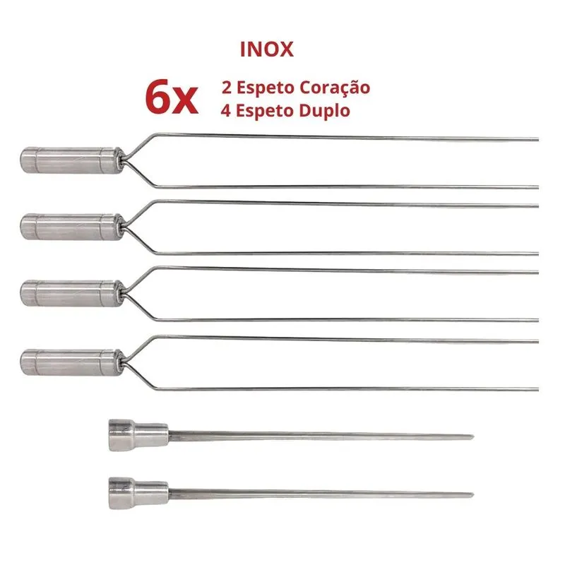 Kit 6 Espetos De Inox 70cm Forte E Resistente Churrasqueira