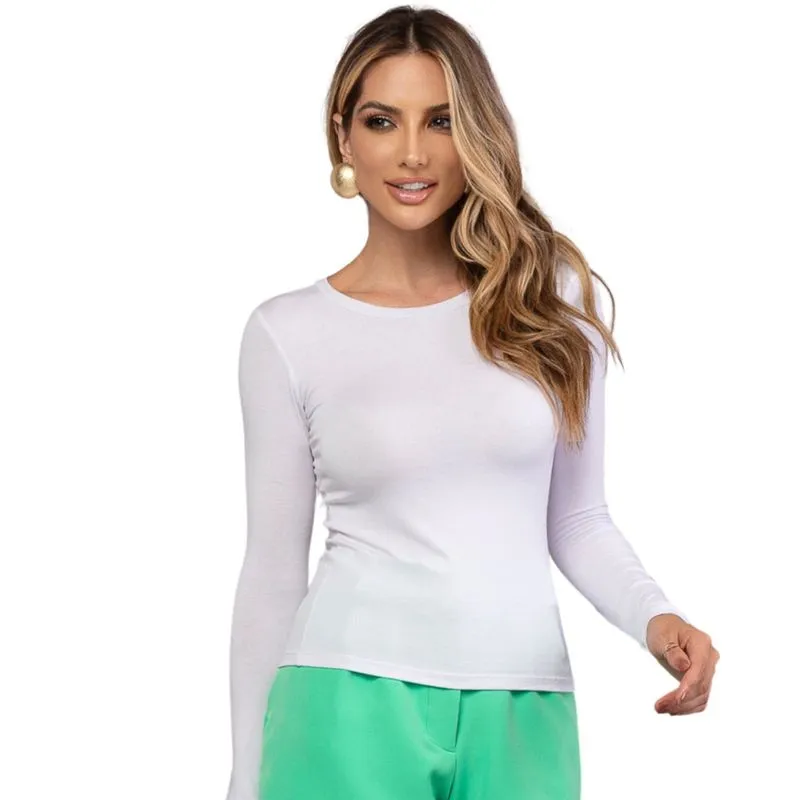 Blusa Baby Look Evangélica Lisa Viscolycra Manga Longa