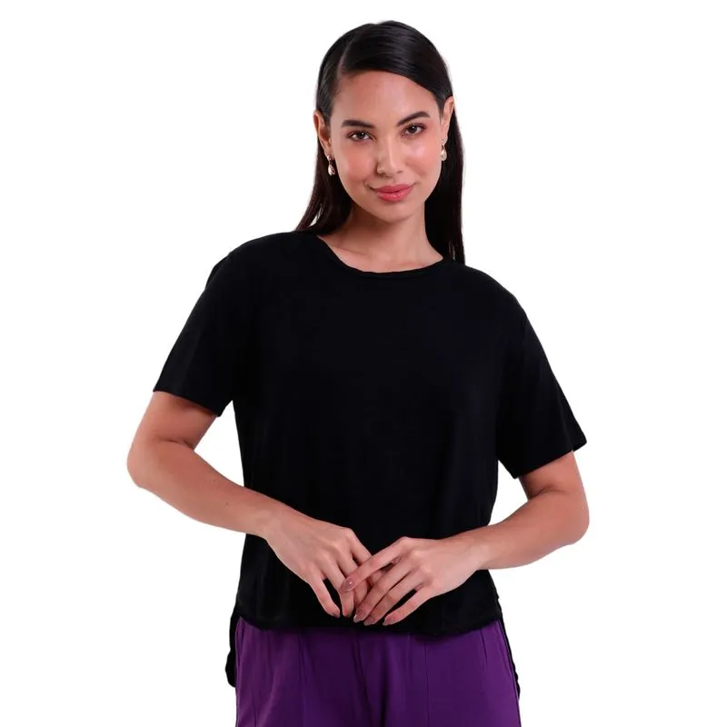 Blusa Feminina Manga Curta Básica Visco Mullet Preto - preto - GG