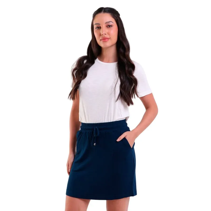 Saia Curta com Bolso e Amarração Visco Azul Marinho - azul-marinho - G