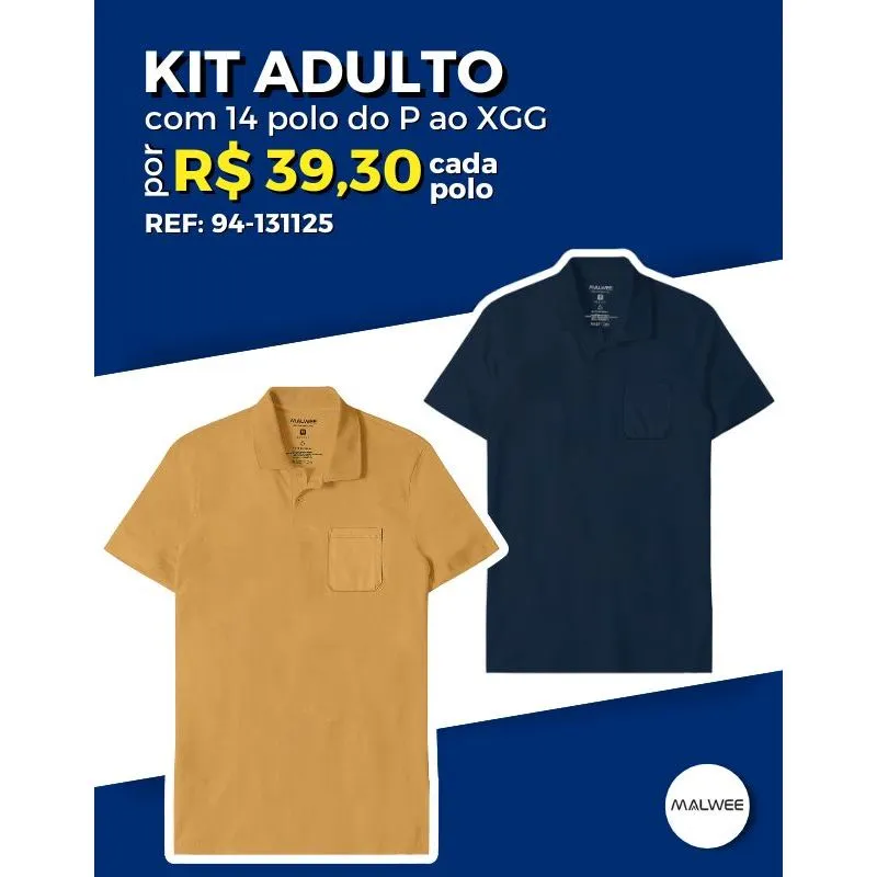 Kit 14 Camisa Polo Com Bolso Verão Atacado Revenda Adulto Masculino Malwee P/XGG - 94-131125-ST-M