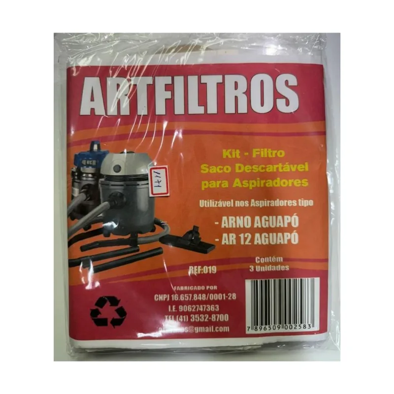 Kit 3 Filtros Saco Descartável Aspirador Aguapó Arno AR12