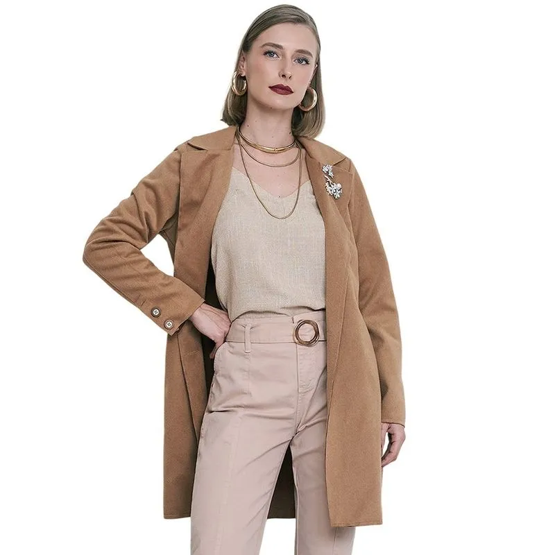 Casaco Ilicito Trench Coat Alfaiataria Marrom Feminino G / Marrom