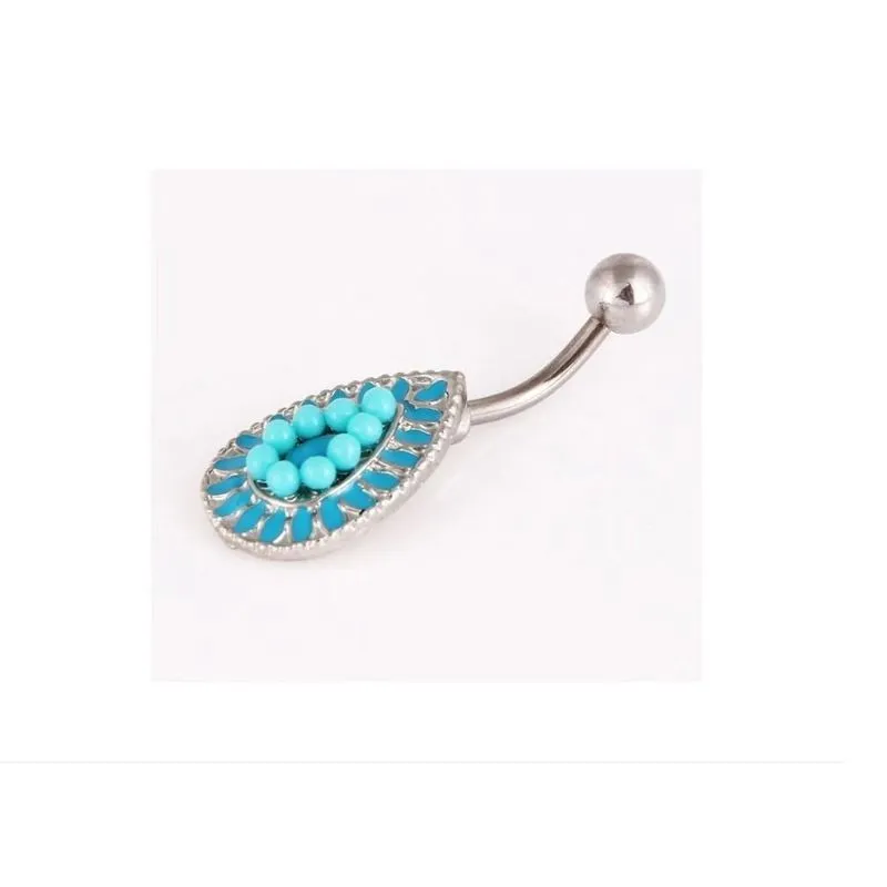 Piercing De Umbigo Prata Aço Cirúrgico Gota Azul Indiano