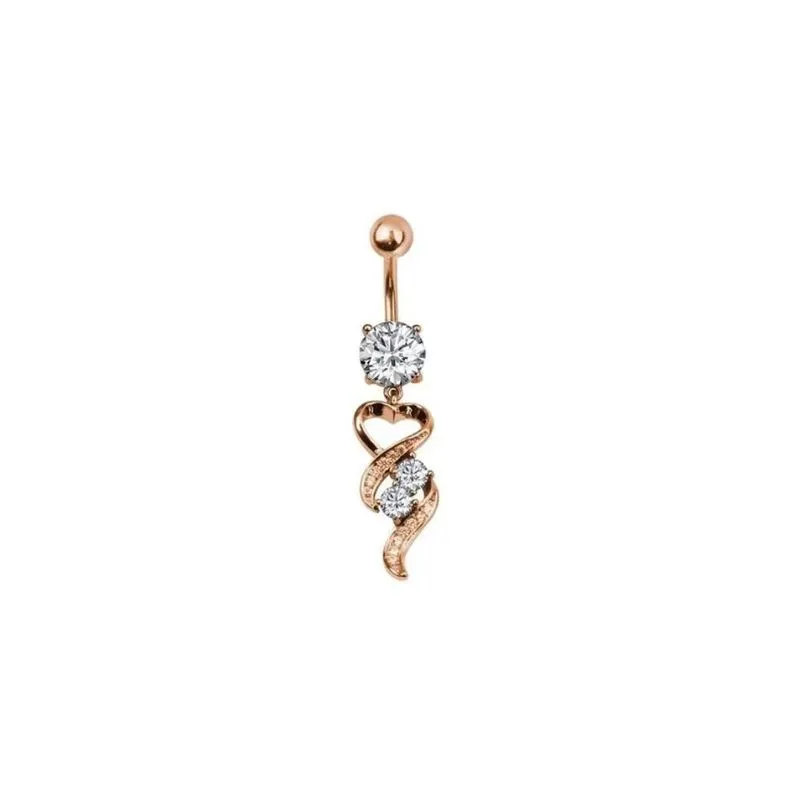 Piercing Umbigo Prateado Ou Dourado Zircônia Coração Azul