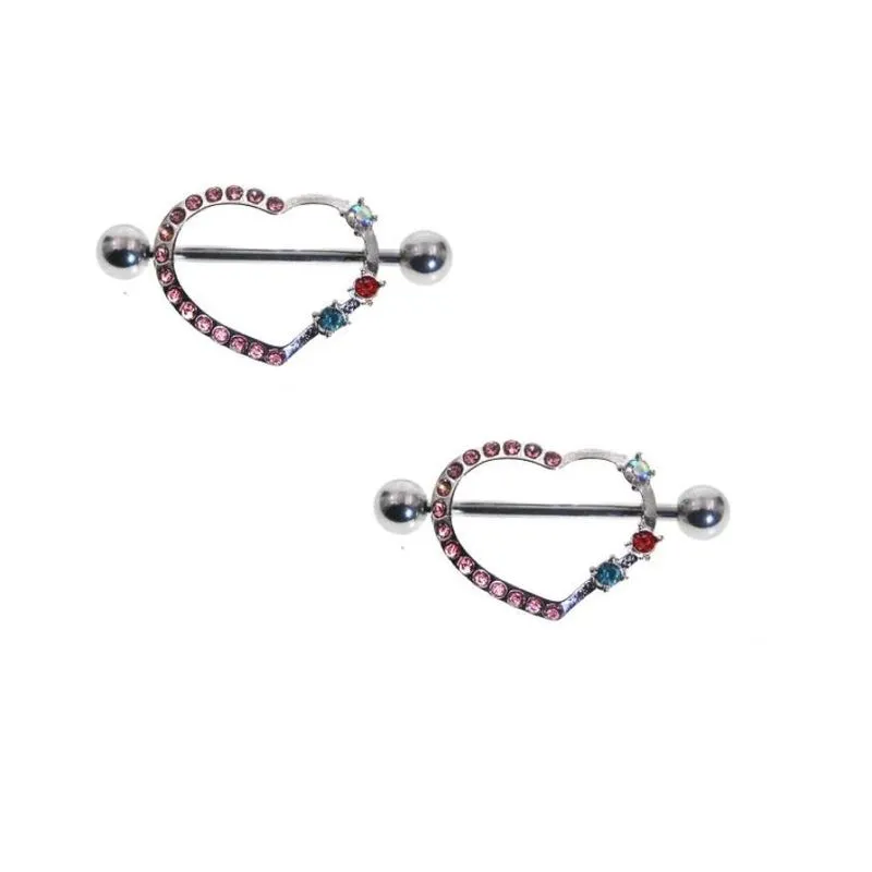 Piercing Mamilo Peito Titânio Coração Colorido Strass