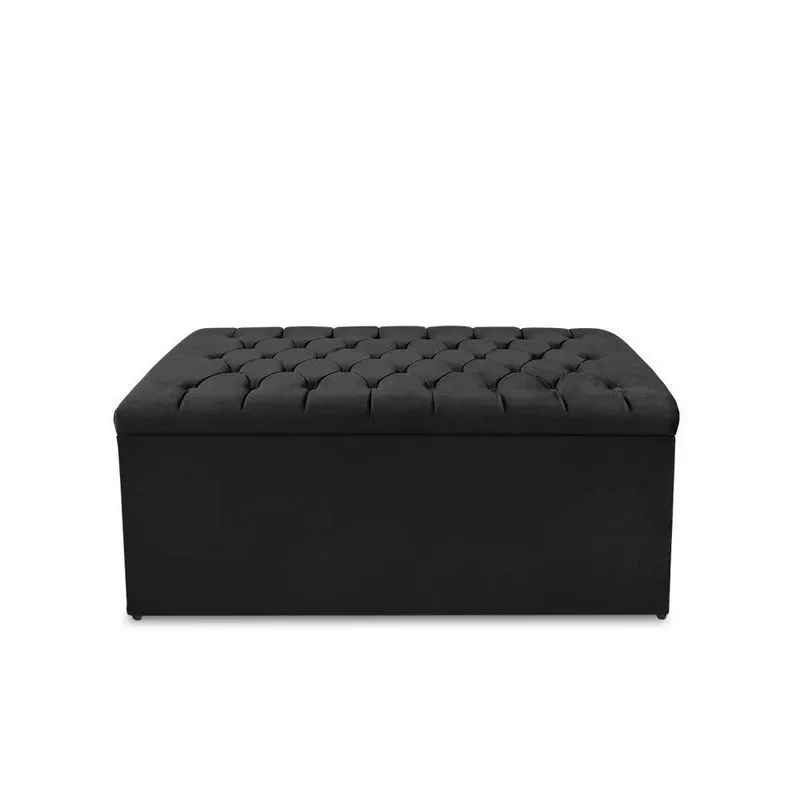 Calçadeira Baú Estofada Dunas Queen 160 Cm - Veludo Preto