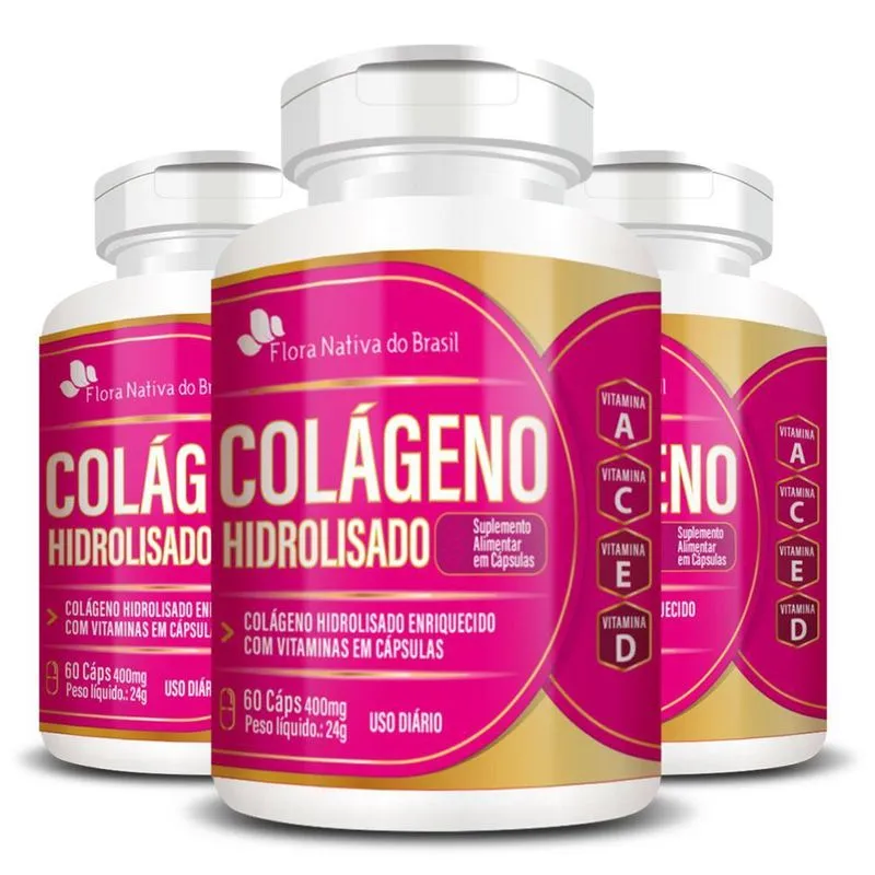 Kit Colágeno Hidrolisado Vitaminas 400mg 3 Potes 60 Capsulas