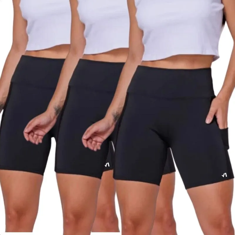 Kit com 3 Shorts Academia Corrida V1TTA Pocket com Bolso