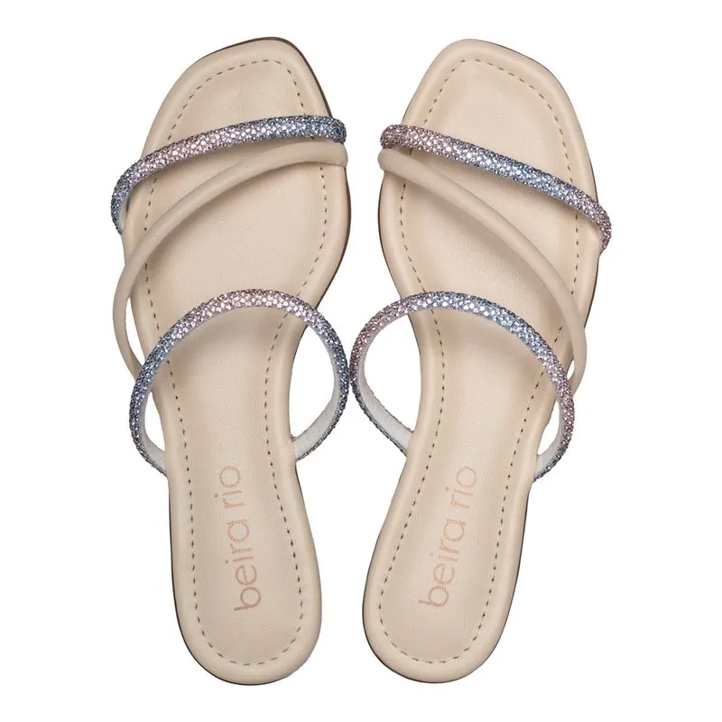 Rasteira Feminina Beira Rio Tiras com Strass Creme - 39