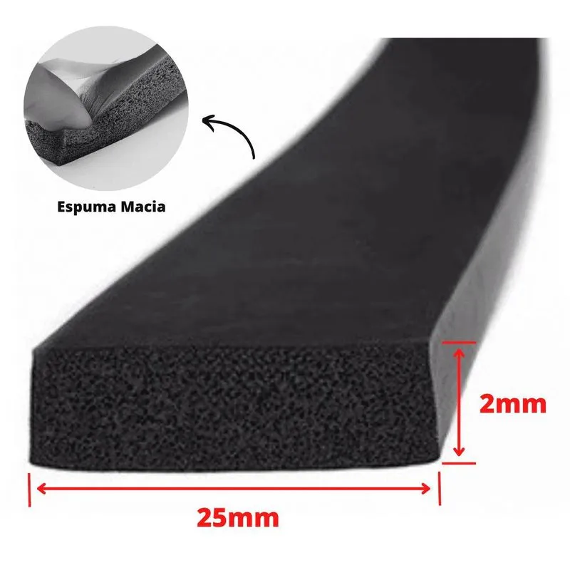 Espuma Fita Adesiva Pvc Borracha Vedação E=2mmx10 Mts Preta