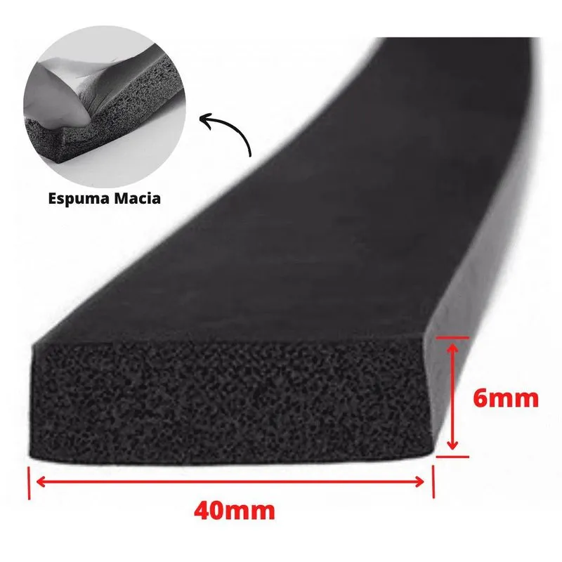 Espuma Fita Adesiva Pvc Borracha Vedação E=6mmx10 Mts Preta