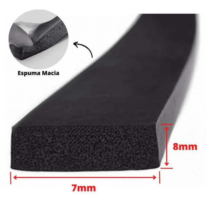 Espuma Fita Adesiva Pvc Borracha Vedação E=8mmx10 Mts Preta