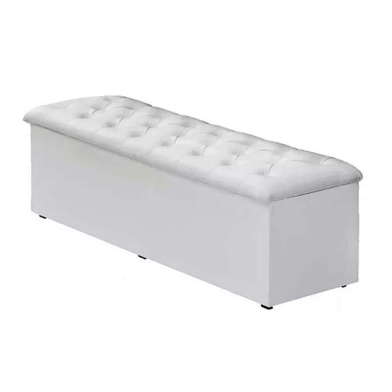 Baú Recamier Queen Couro Sintético Branco 47x158x51