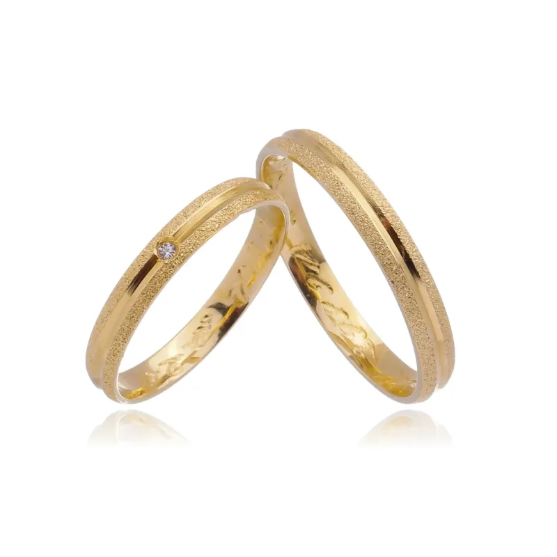 Par de Alianças de Casamento de Ouro 18K Anatômico 3mm + Anel Solitário Brinde