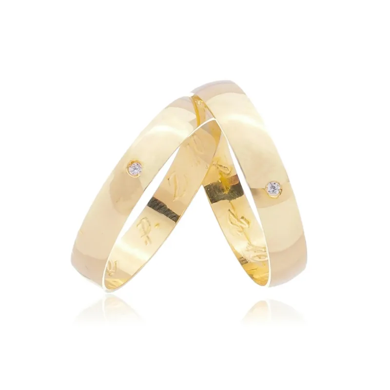 Par de Alianças de Casamento de Ouro 18K Reta 3,5mm + Anel Solitário Brinde