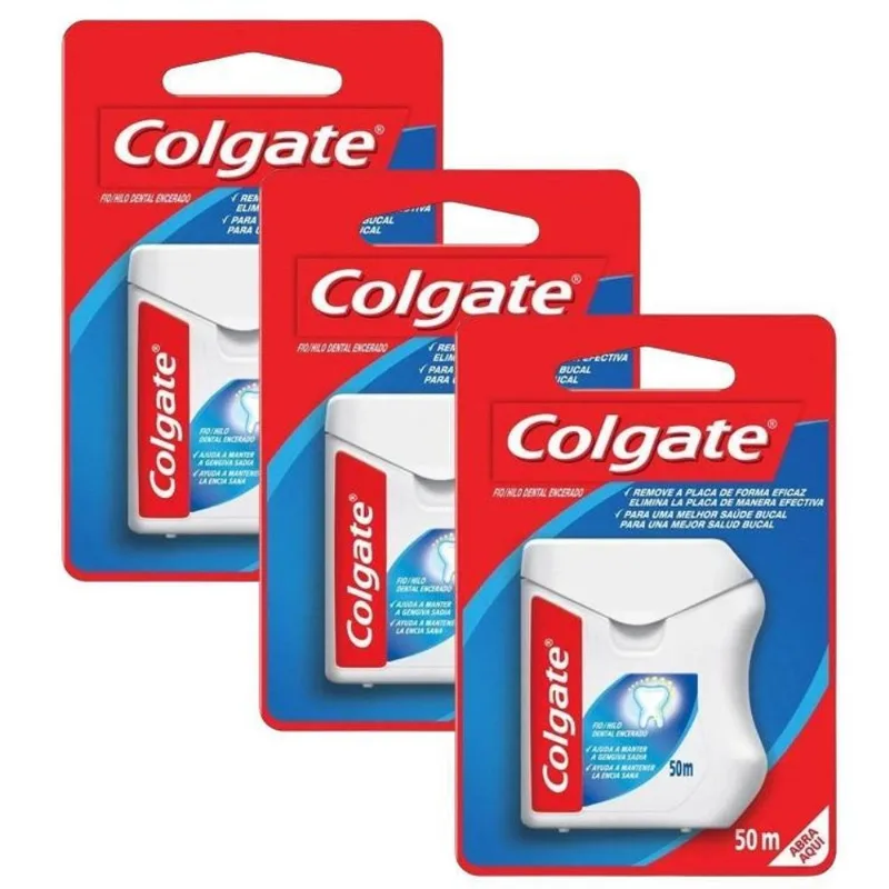 Kit 3 Fio Dental Colgate Encerado 50 Metros