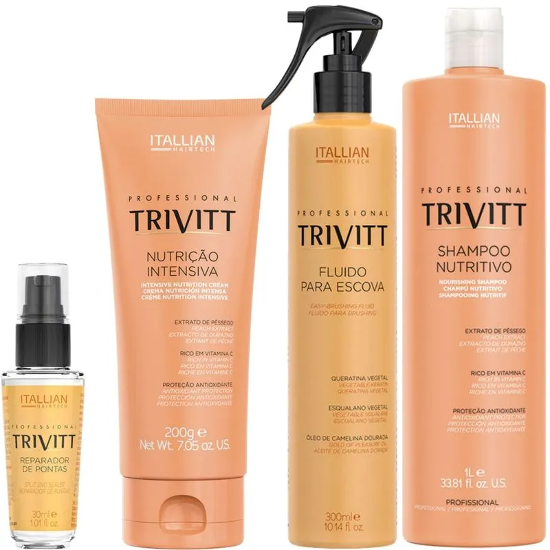 Trivitt Kit Nutrição: Nutrição Intensiva 200G, Shampoo 1L, Fluido Para Escova E Reparador De Pontas