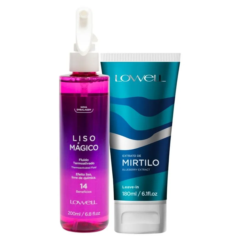 Lowell: Fluído Termoativado Liso Mágico 200Ml E Leave-In Extrato De Mirtilo 180Ml