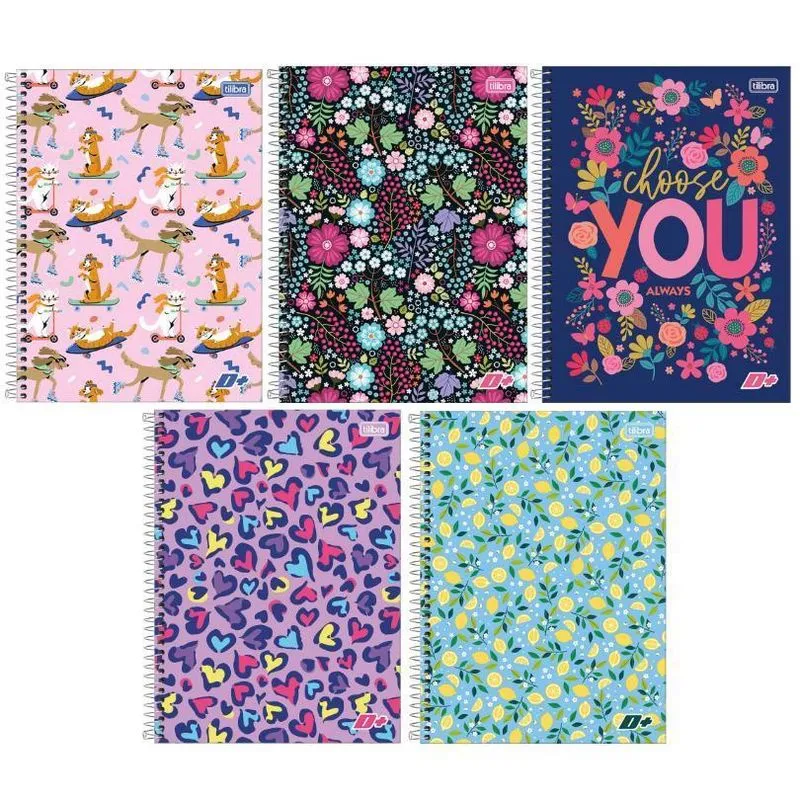 Kit 5 Caderno Tilibra 96 Folhas Tam Grande Arame Capa Dura