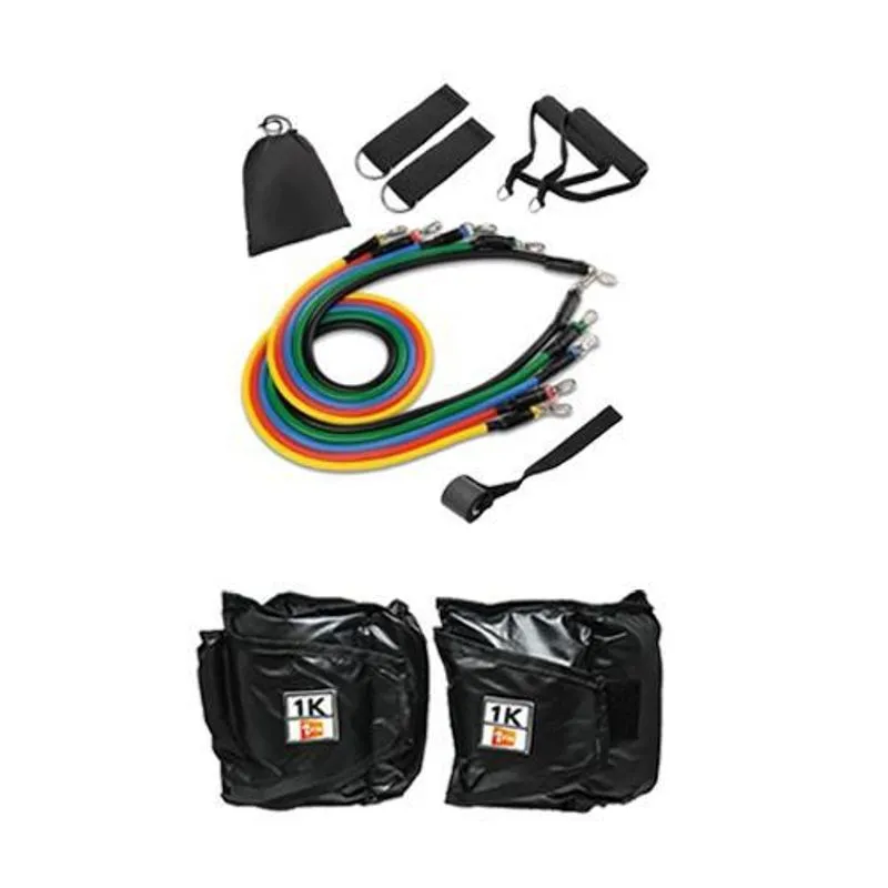 Kit Par De Caneleira De Peso 1kg +extensor Elástico 11 Peças