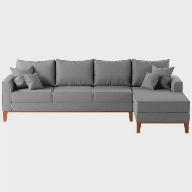 Sofá 4 Lugares Beny com Chaise Direito Linho Cinza