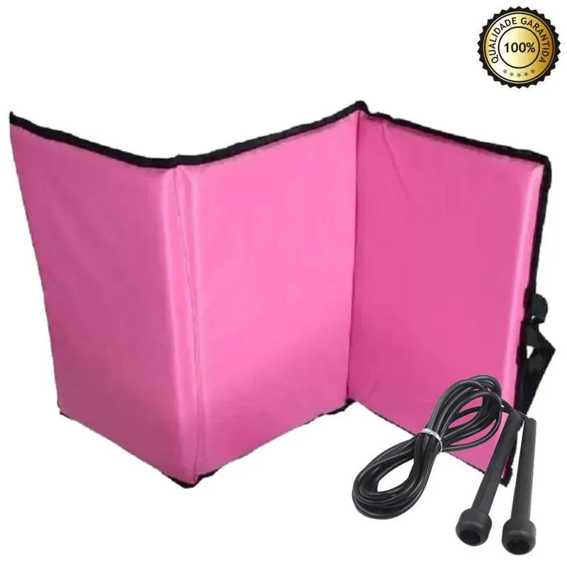 Kit Academia - Colchonete De Ginástica Dobrável Rosa+ Corda