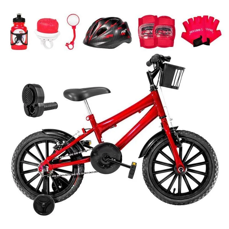 Bicicleta Infantil Aro 16 Nylon Vermelha E Preta
