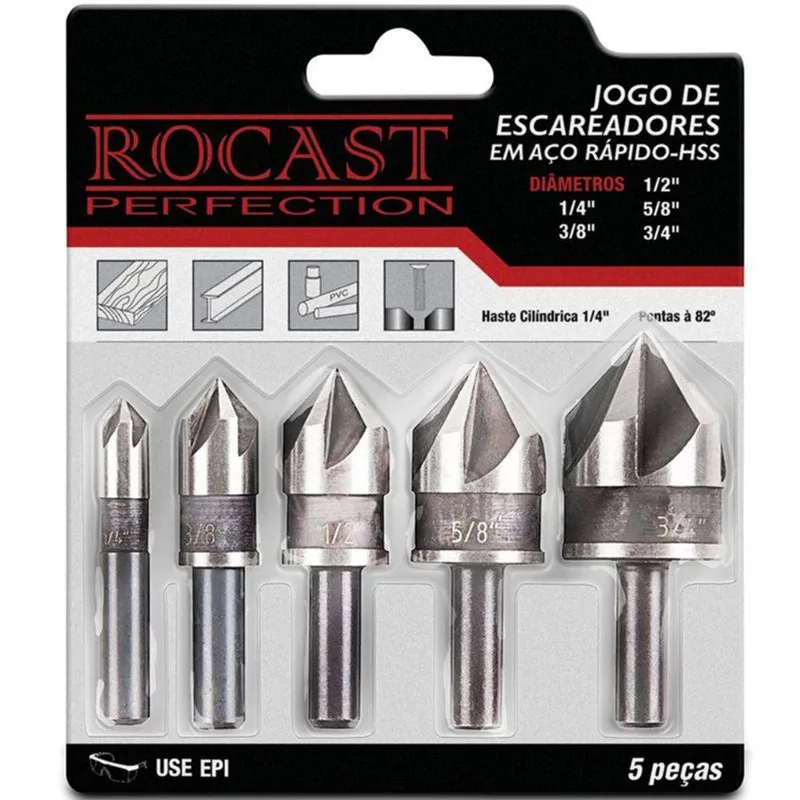 Jogo De Escareadores - Hss Med. 1/4 A 3/4 - Com 5 Peças