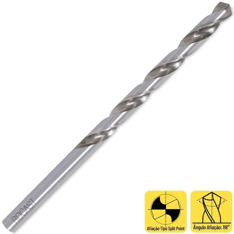 Broca Haste Paralela Longa - 8,50 X 165mm - Din 340 - 5 Peças - 47,0014 - Rocast