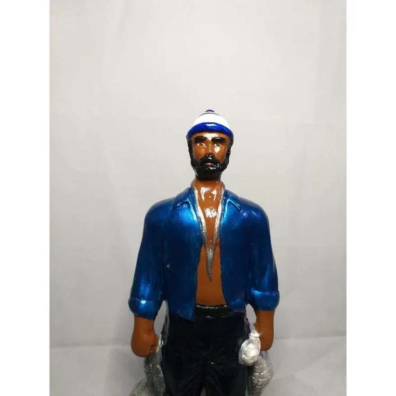 Imagem Pescador Em Gesso 26cm