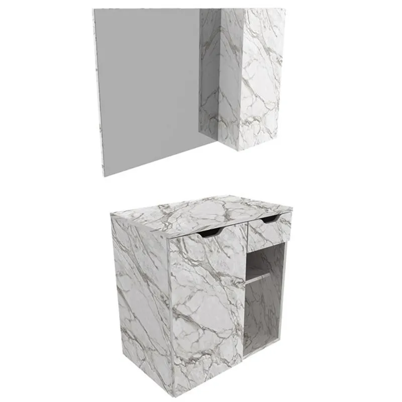 Conjunto Para Banheiro Gabinete E Espelheira Bn3605x02 Marmore Branco Tecno Mobili