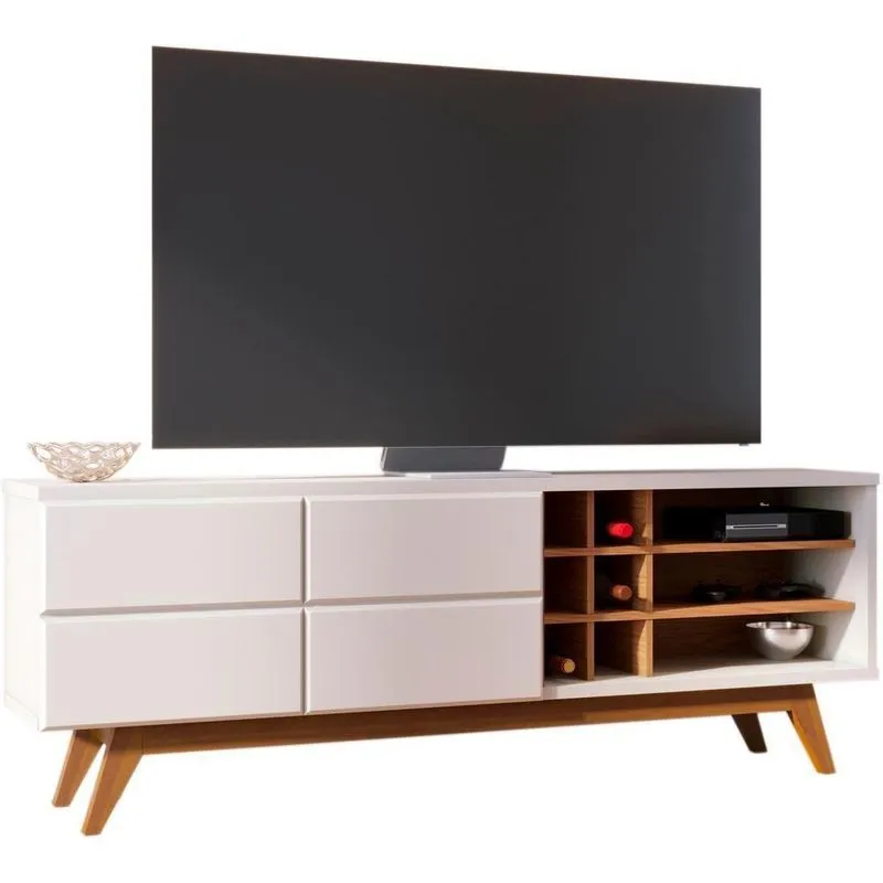 Bancada Rack Para Tv 70 Polegadas Com Adega Noronha Off White Matte Freijo Clb Off White Matte Freijo