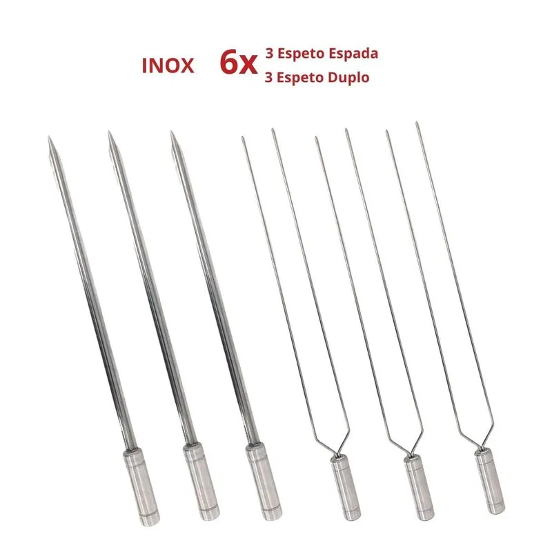 Kit 6 Espetos De Inox 50cm Forte E Resistente Churrasqueira