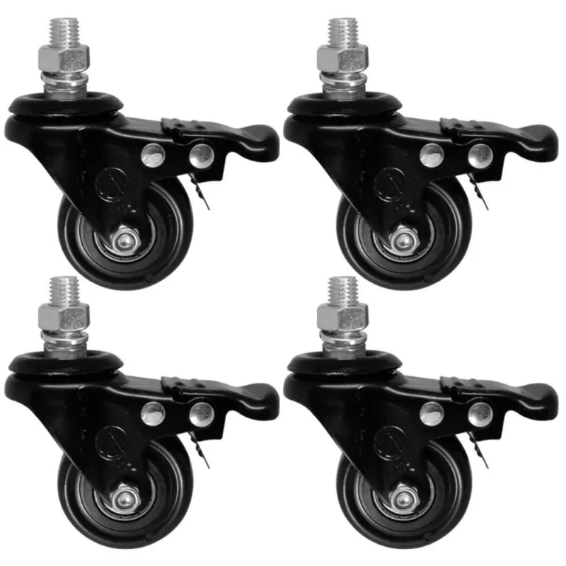 Kit 4 Rodízio pvc Preto 2 50mm Giratório Rosca e Freio - A09420-GRF - Ajax