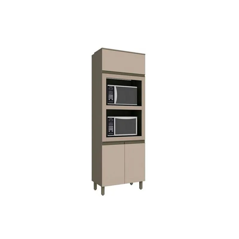 Paneleiro de Cozinha Connect Torre Quente c/ 3 Portas (1 Basculante) e 2 Nichos p/ Forno 71x220cm Duna/Cristal - Henn