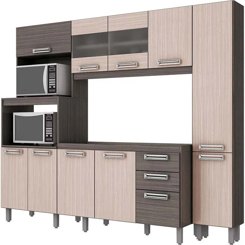 Kit Cozinha Compacta 11 Portas E 2 Gavetas - Sem Tampo - B102 - Briz - Gris / Palha