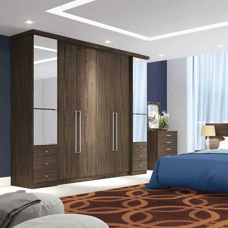 Guarda Roupa Casal 6 Portas com Espelhos Henn Moka