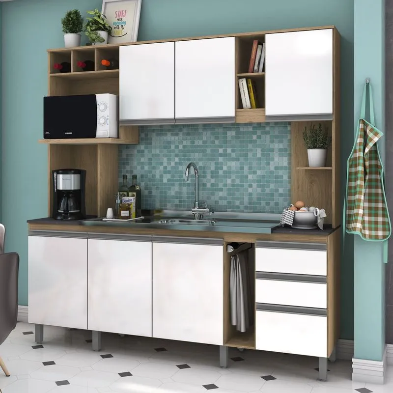 Cozinha Compacta 2 Peças B111 Briz Não Acompanha Tampo Rústico/Branco