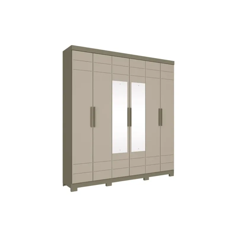 Roupeiro Flora 6 Portas Com Espelho Corrediça De Metal D215 35 Duna/cristal Henn