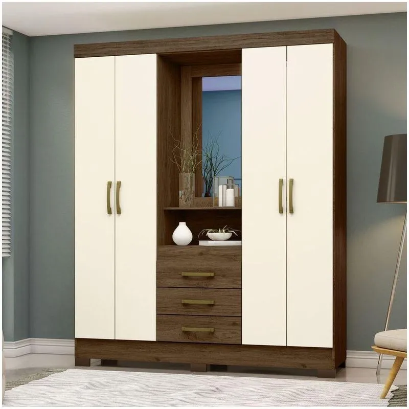 Guarda Roupa 04 Portas 03 Gavetas Nápole Briz Castanho Off White