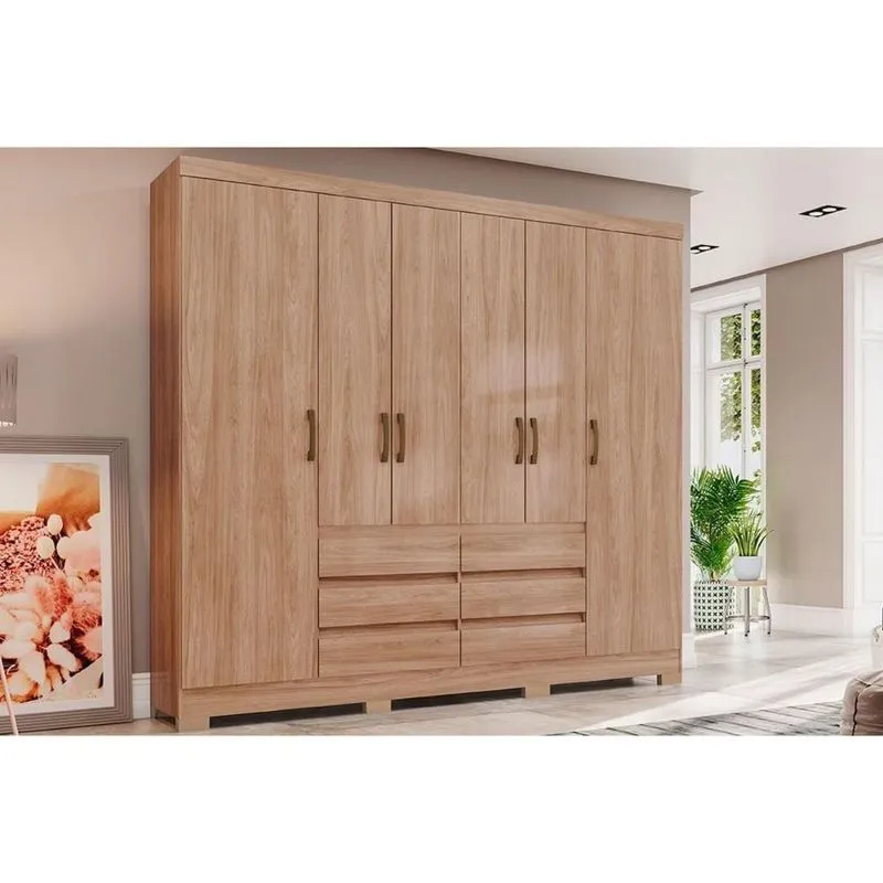 Guarda Roupa Casal 6 Portas De Abrir E 6 Gavetas c- Pés Briz B355 Jequitibá - Henn