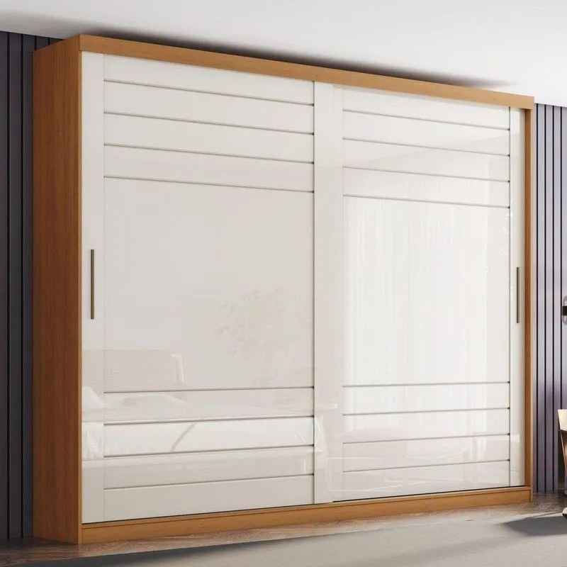 Guarda Roupa Casal Cayman 2 Portas De Correr 6 Gavetas MDF Cinamomo E Off White Móveis Henn