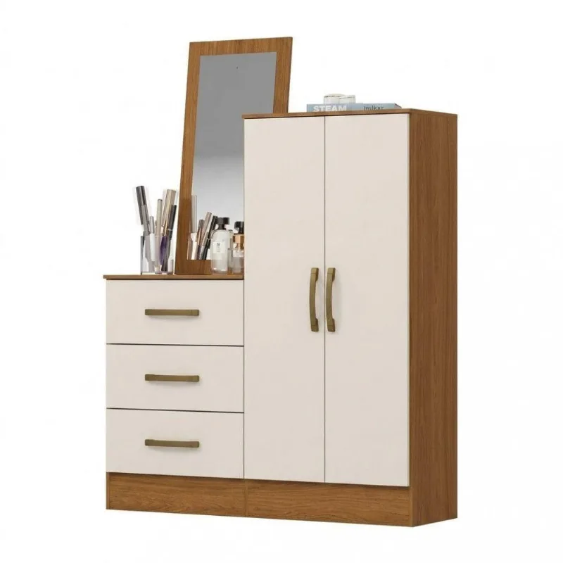Cômoda Henn B700 3 Gavetas MDP Puxador ABS Cromado Cinamomo e Off White