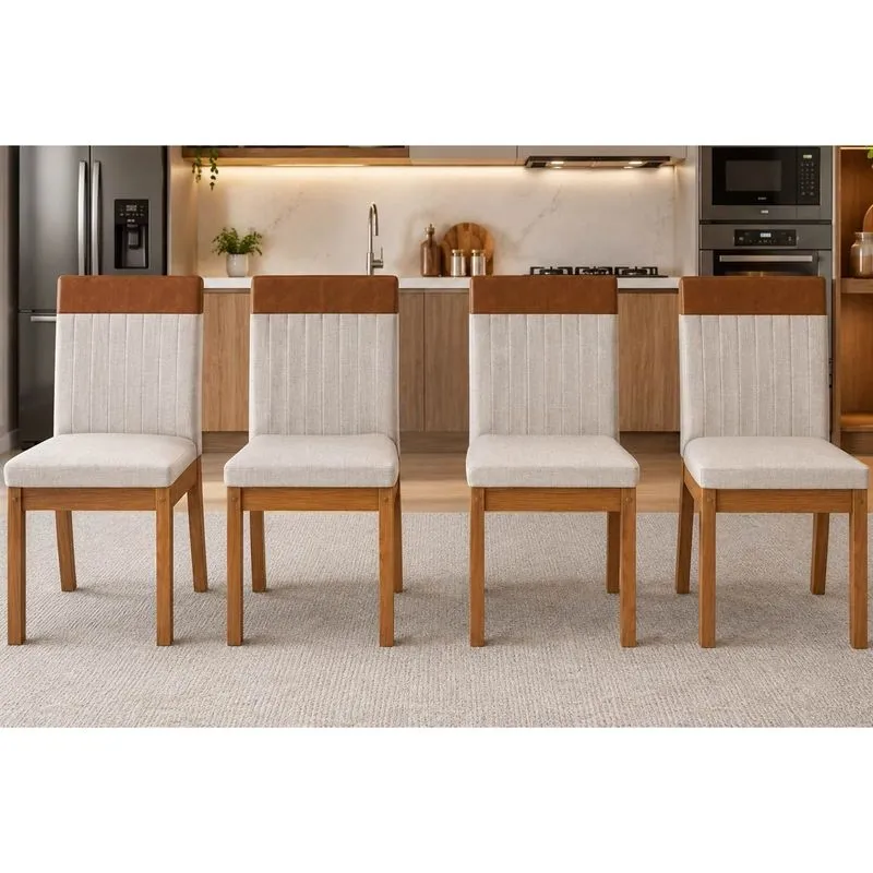 Cadeira Jantar Kit 4un Isa Nature/Corano Linho Henn